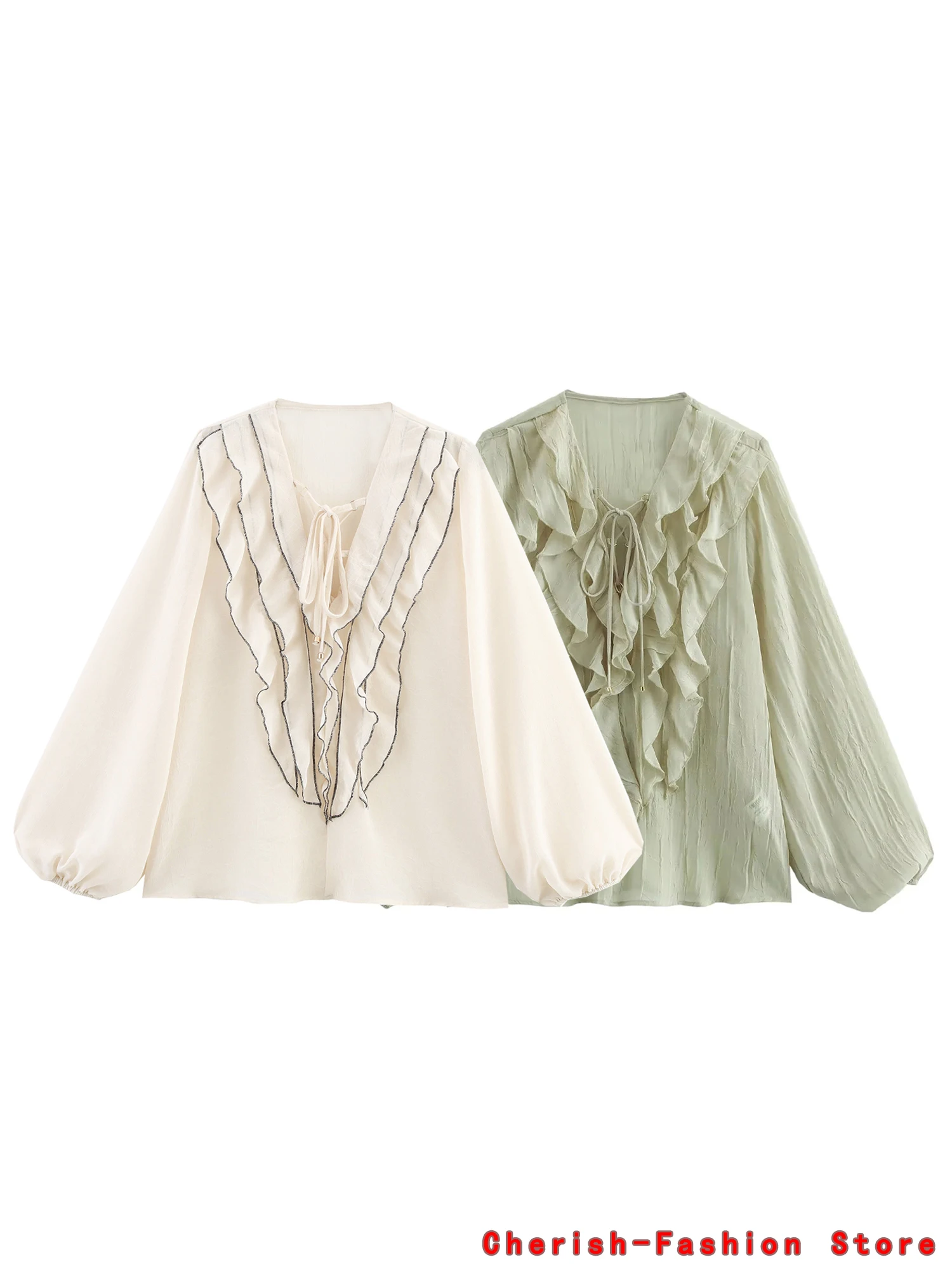 

Sexy Women Translucent Ruffles Blouses 2025 New Fashion V-neck Single Breasted Tierred Causal Tops Beach Style Solid Shirt