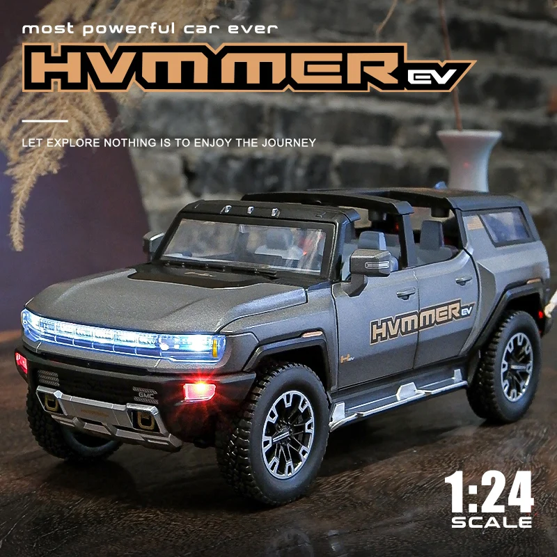 1:24 HUMMER EV Alloy New Energy Car Model Diecasts Metal Off-road Vehicles Car Model Collection Sound Light Simulation Kids Gift