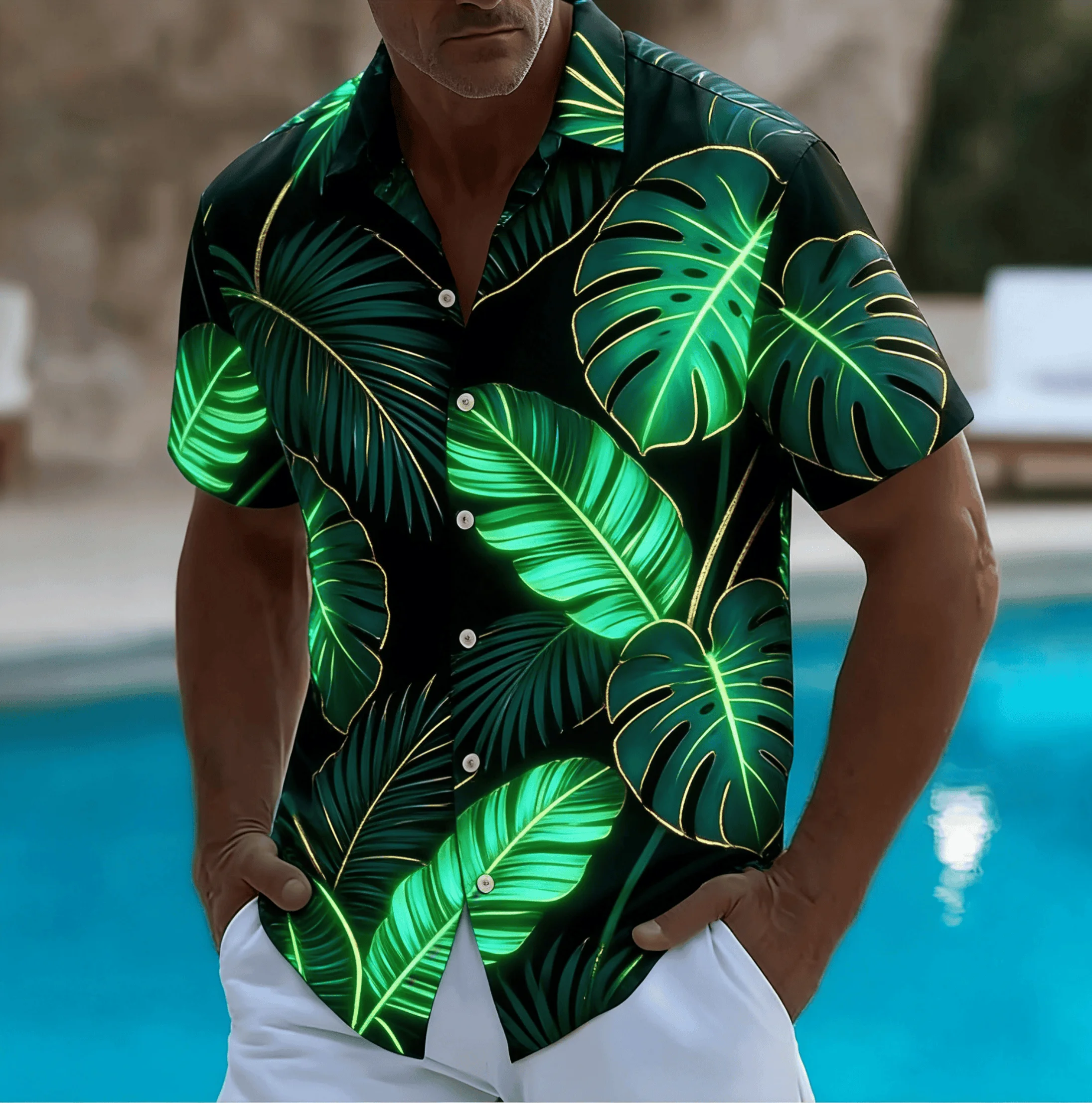 Men's Floral Print Short-Sleeve Shirt, Spring and Summer Tropical Hawaiian Vacation Shirt, Loose Casual Top