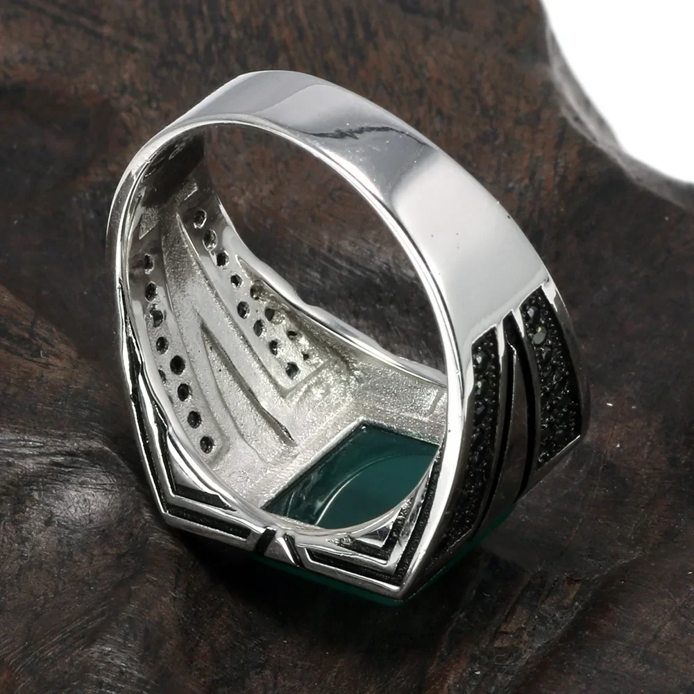 Guaranteed 925 Silver Rings Cool Retro Vintage Turkey Ring For Men Large With Agate Stones Colors Turkish Jewelry Ringen