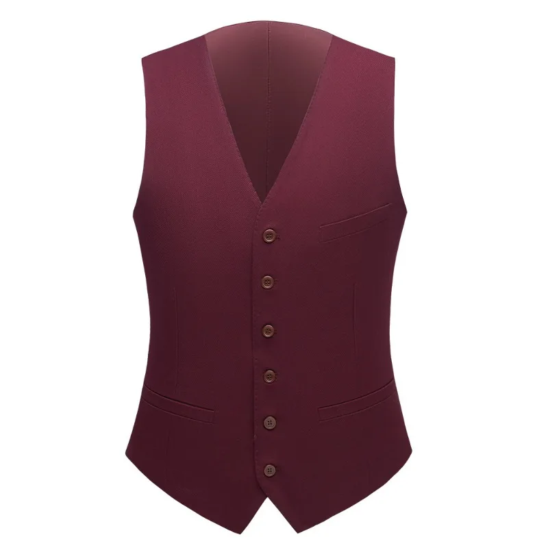 KIDWHXR Suit Outfit Man Single-breasted Long Sleeve Blazer Male V-neck Vest Solid Color Pant Men Simple Slim Wedding 3-piece Set