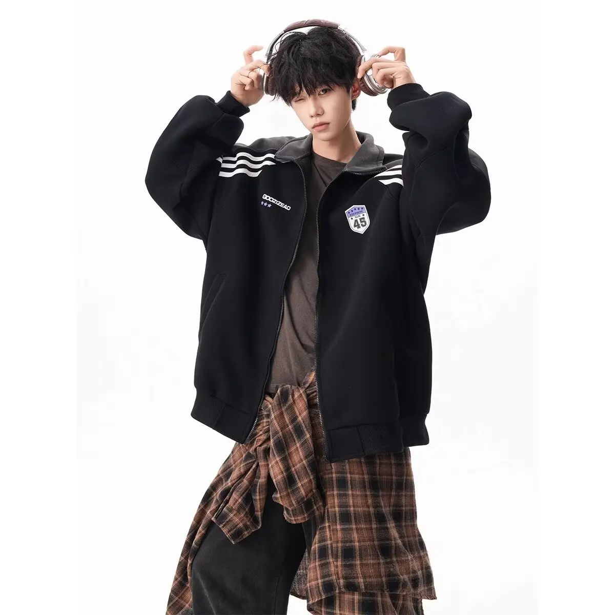 

Кардиган с рукавами реглан и воротником-стойкой с цветными блоками, мужская и женская зимняя модная брендовая свободная повседневная куртка для пар