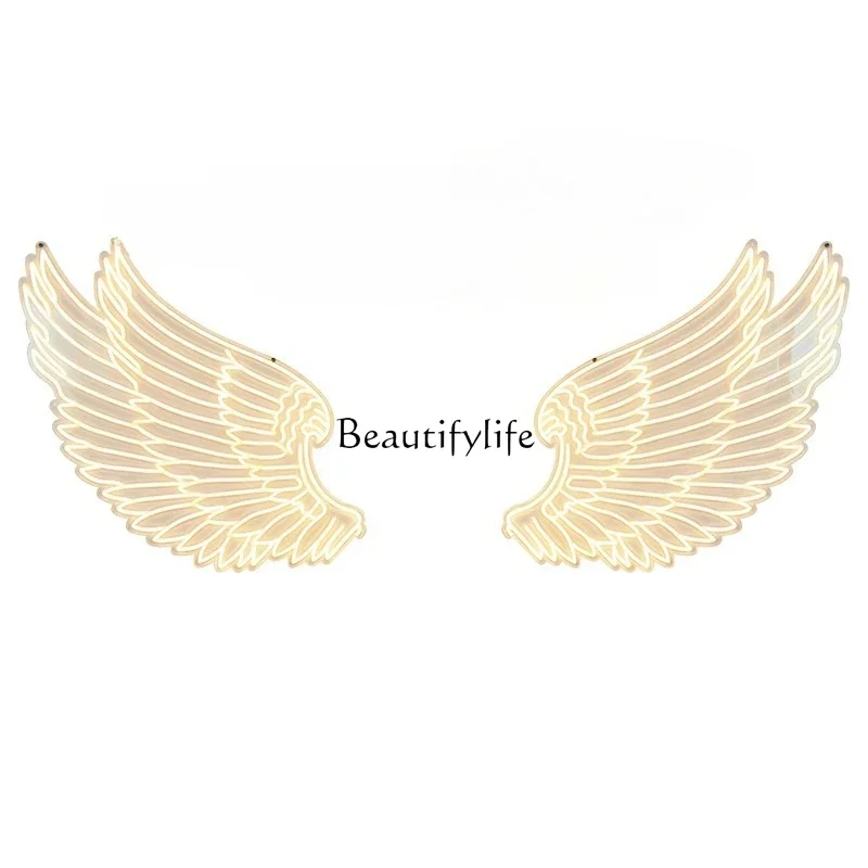l*Custom luminous word clock in decorative bar background wall angel wing modeling light sign