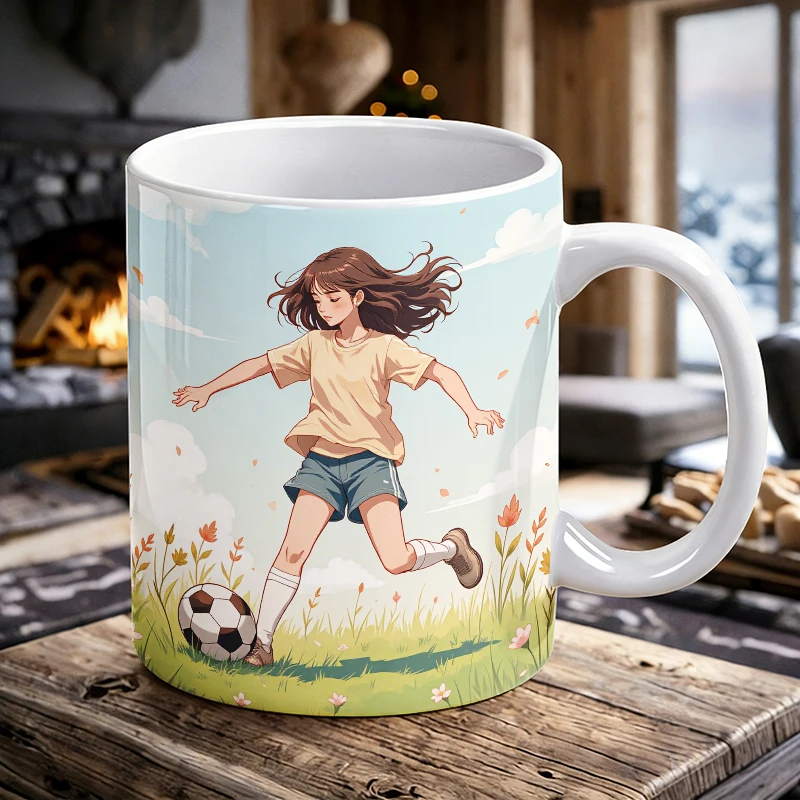 

Whimsical Soccer Girl - A Beautiful Day on the Field Mug with a bottle opener function of 2026 Major Football Event