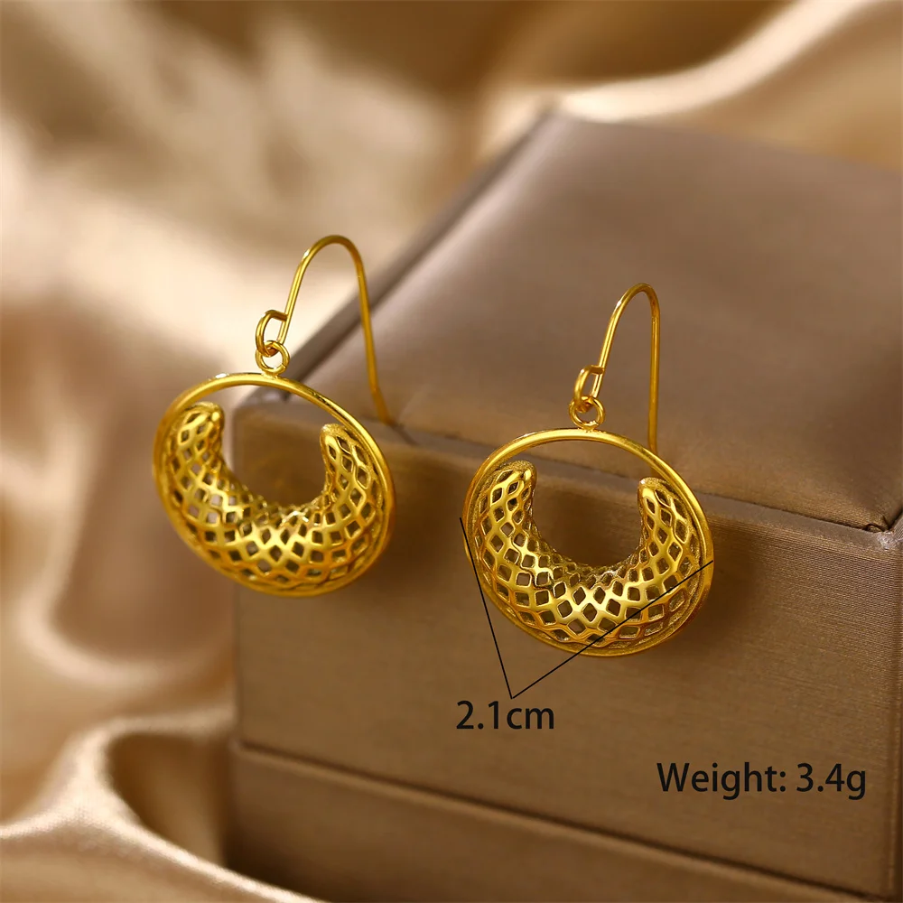 Stainless steel 3D printed filigree hollow plated 18k gold necklace women's earring set