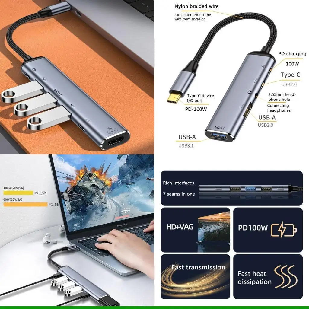 U55C Type-C 도킹 스테이션 VGA-HDMI 호환 PD100W 고속 USB 어댑터 변환기