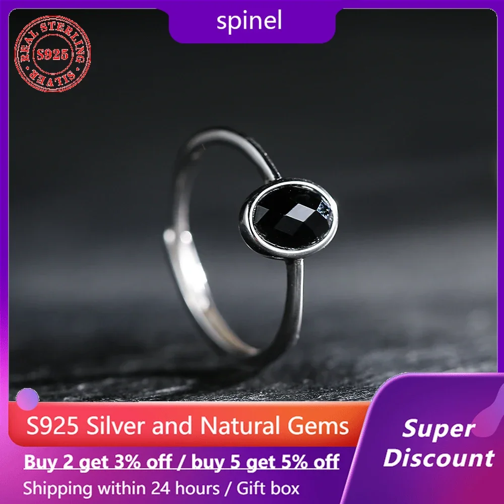 

Natural mineral black spinel women's ring simple s925 pure silver ring wedding fashion boutique jewelry party accessories gifts