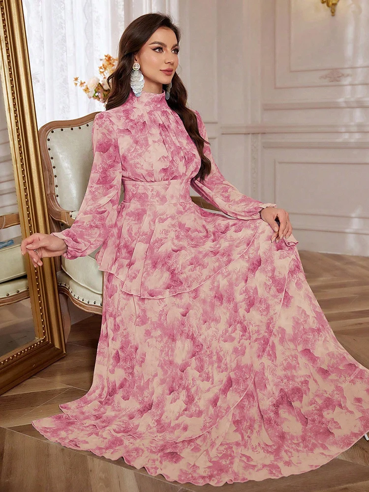 TOLEEN Women Floral Print Lantern Sleeve Ruffle Trim Chiffon Dress 2024 Spring Summer Casual Elegant Formal Party Maxi Dresses