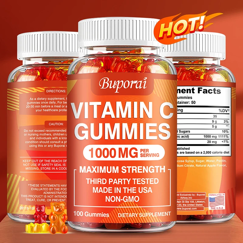 

Vitamin C Gummies 1000Mg - Promotes Collagen Production, Antioxidants, Brighten Skin, Skin Nutrition and Health, Boost Immunity