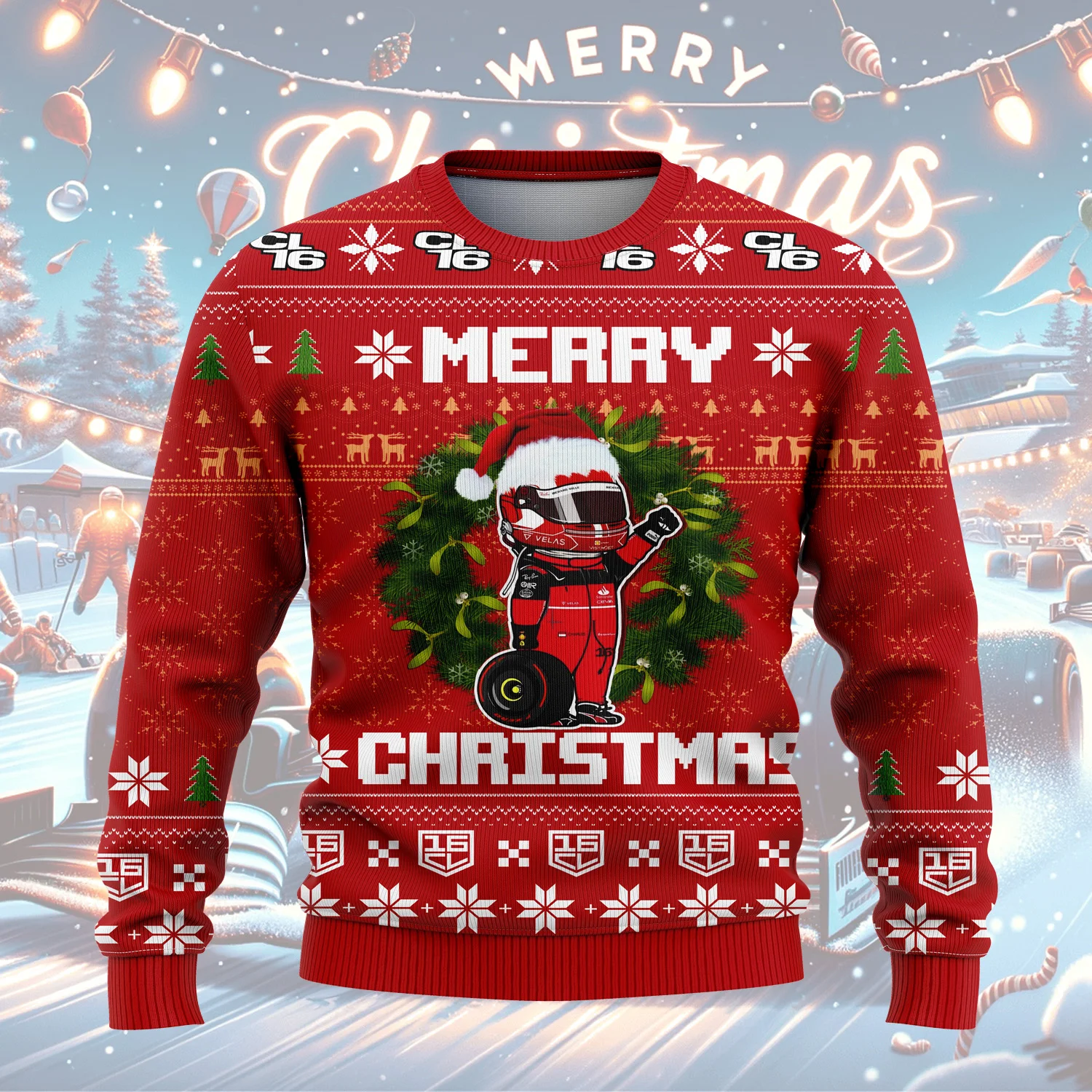 2025 جديد تشارلز لوكليرك الاحتفال بعيد الميلاد البلوز رقم 16 نمط عشاق الشتاء مروحة أنيقة عارضة البلوز