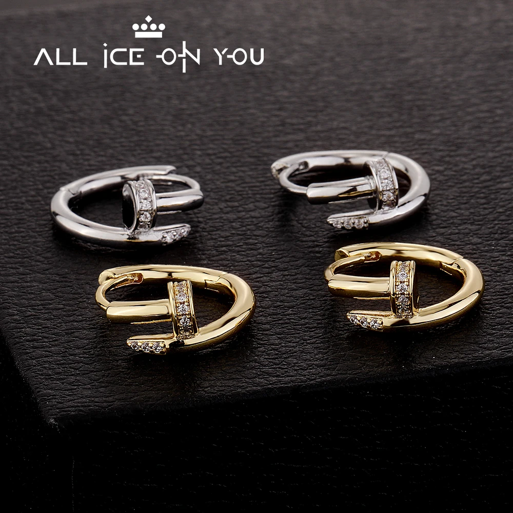 ALLICEONYOU Top Marke Neue Große Stein Nagel Ohrringe Iced Out Zirkonia Beliebte Hip Hop Mode Schmuck Für Frauen Geschenk