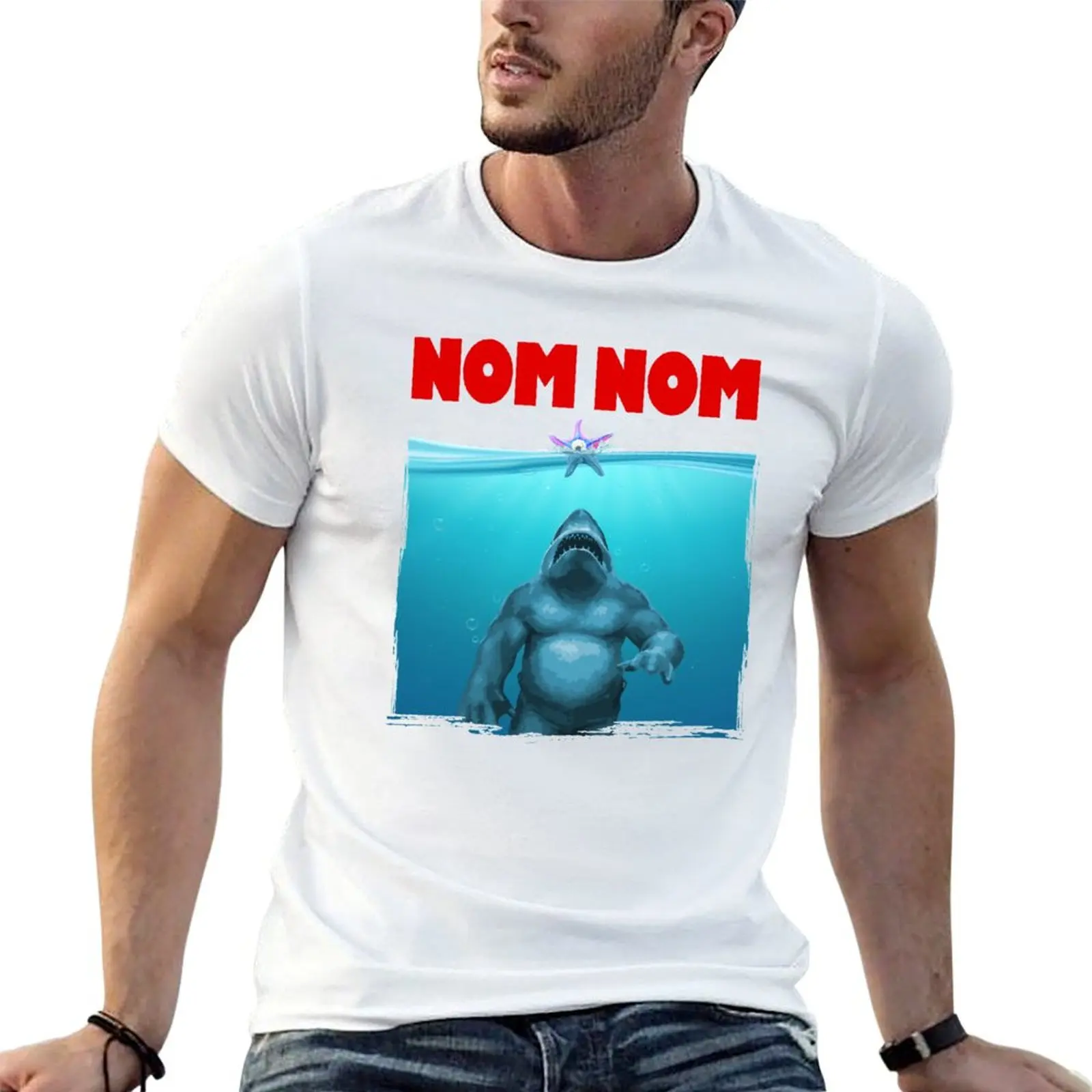 Camiseta King Shark NOM NOM - Nanaue, camisetas para hombre, camiseta informal con gráfico para hombre, camisetas gráficas para hombre