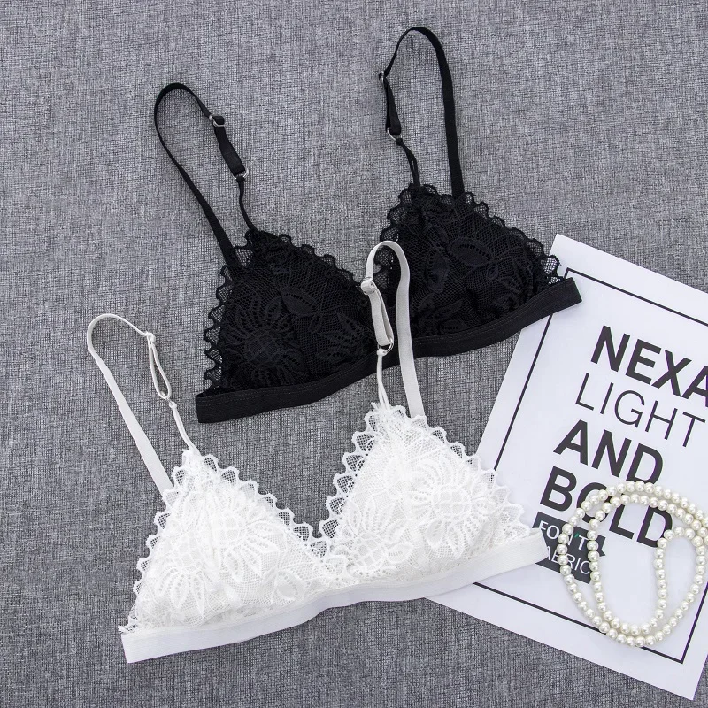 Women Sexy Lace Bra Wire Free Unpadded Lingerie Floral Lace Bralette Female Ultra Thin Sexy Brassiere Girls Underwear A/B Cup