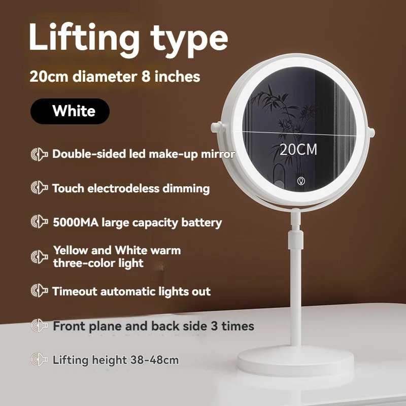 高さ調節可能な両面ミラー、上下に反転する伸縮式ミラー、LEDライト付きデスクトップ、拡大鏡付き化粧鏡、ポ
