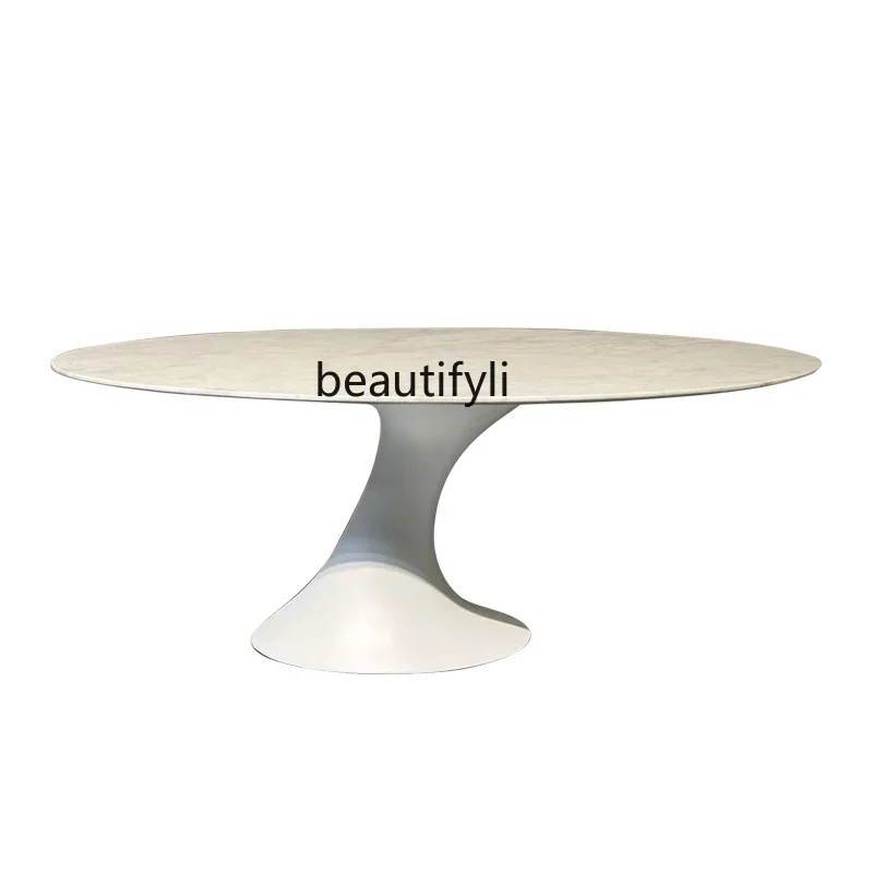 

Marble dining table oval modern simple light luxury creative special-shaped high-end luxury stone, rock slab