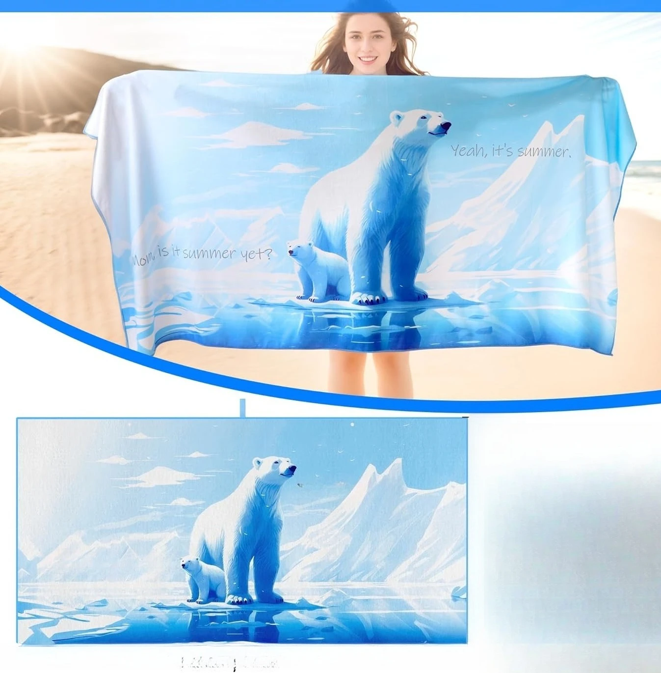 

1PC Polar bear pattern Beach Towel for Family stuffs friends Gifts Quick-Dry Sand free For Bath Yoga Beach Camping Swimming GYM
