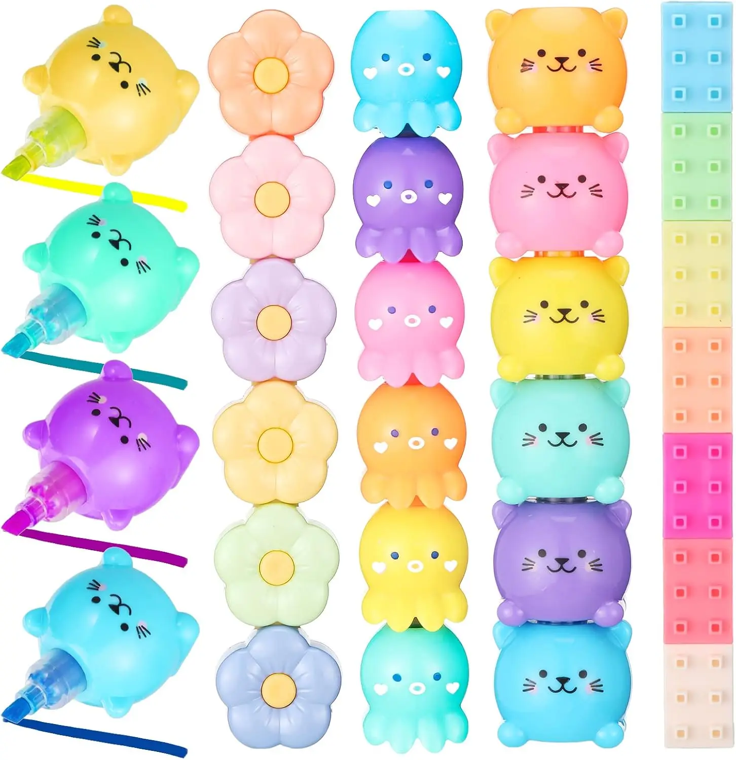 

4 Pack 20 Pcs Cute Mini Highlighter Pens for Kids Students, Pastel Colors Stackable Markers Office School Supplies