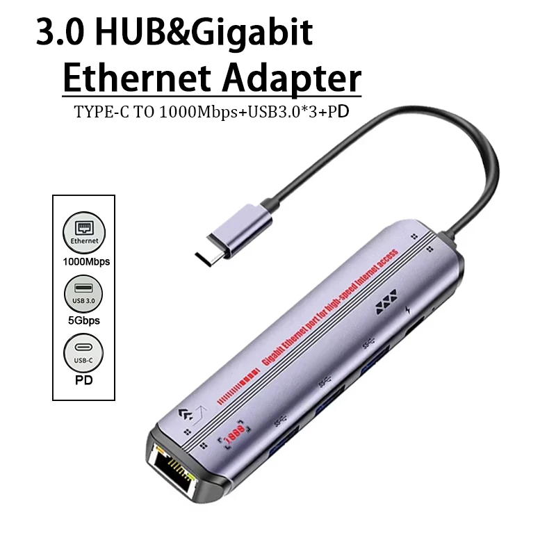 5-in-1 USB‑C Multifunction Adapter 3x USB 3.0 5Gbps PD 100W Charging for Laptop Desktop Home Office