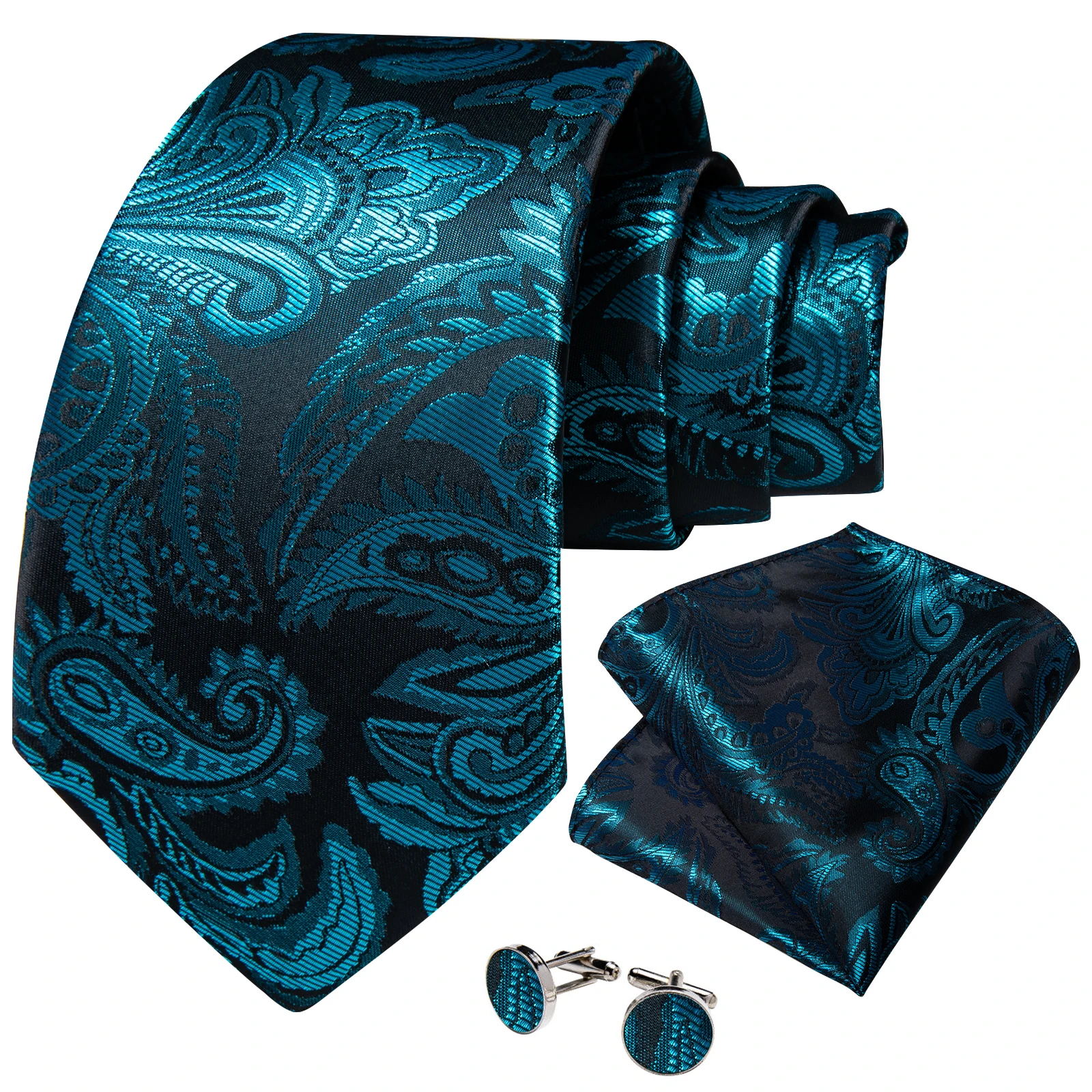 Mens Paisley Tie 3pcs Set, Paired Pocket Square & Cufflinks, Perfect Gift For Business Wedding Banquet Party Office Formal Wear