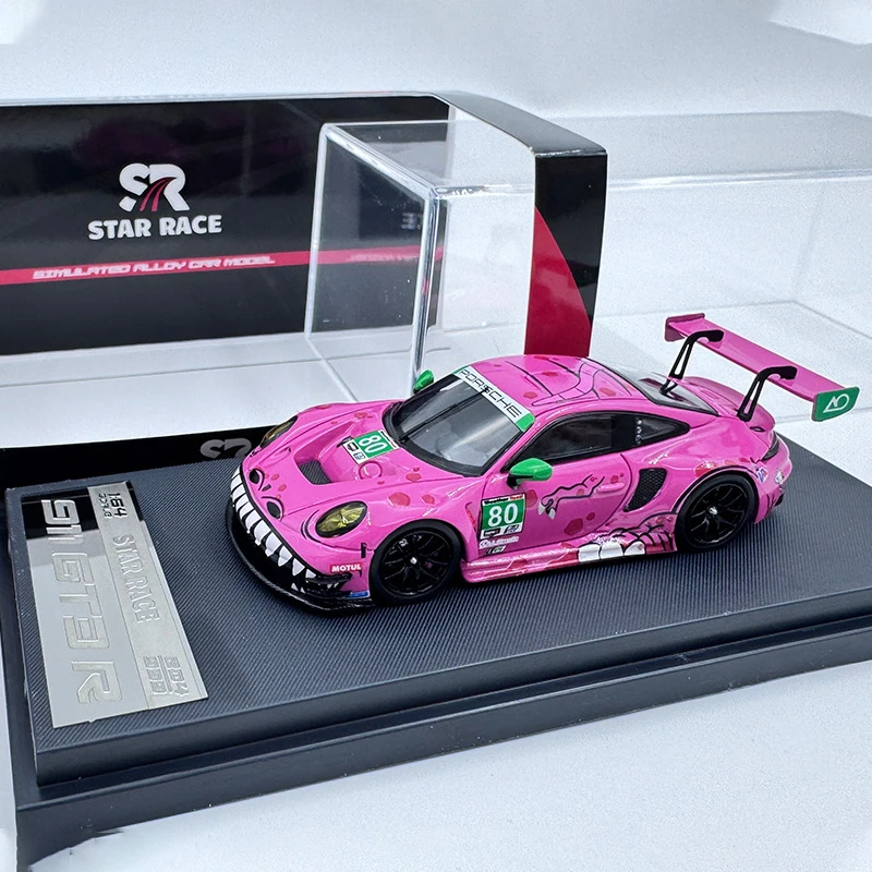 1: 64 Porsche Gt3 Car Model Kawaii Green Pink Tyrannosaurus Series Alloy Material Rubber Tire Q Version Car Model Ornament Gift