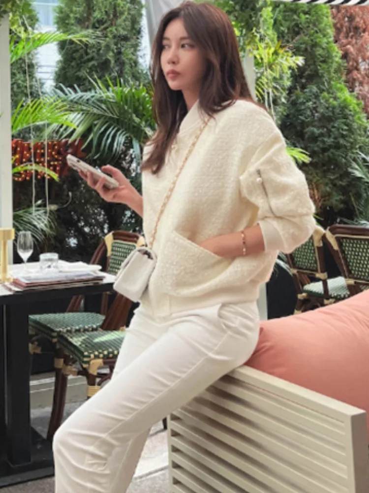

Chic Autumn Winter ort Coat Pure Color ket Design Loose Long Sve Thiened Woolen Women's Outerwear Stand Collar