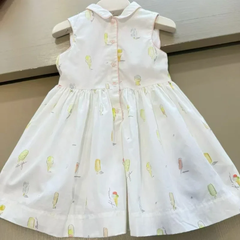 

New Smocked Girls Kids Sleeveless Clothes Cotton Children Casual IceOutfits Daily Wear Cream Dresses Matching Summer Vacation