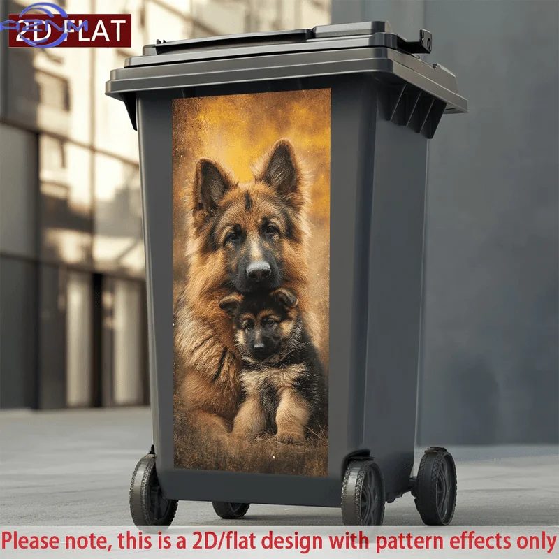 2D/FLAT-German Shepherd And Puppy Decorative Trash Can Sticker Wall Sticker Self - Adhesive PVC Sticker with  Style Waterproof