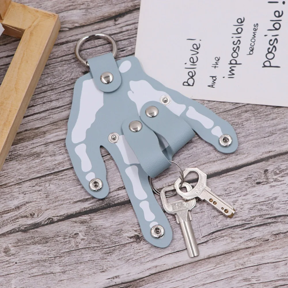 Cute Five Finger Hand Keychain Holder PU Leather Punk Snap-fastener Palm Keyring Funny Soft Hand Bone Key Bag Pendant Kids