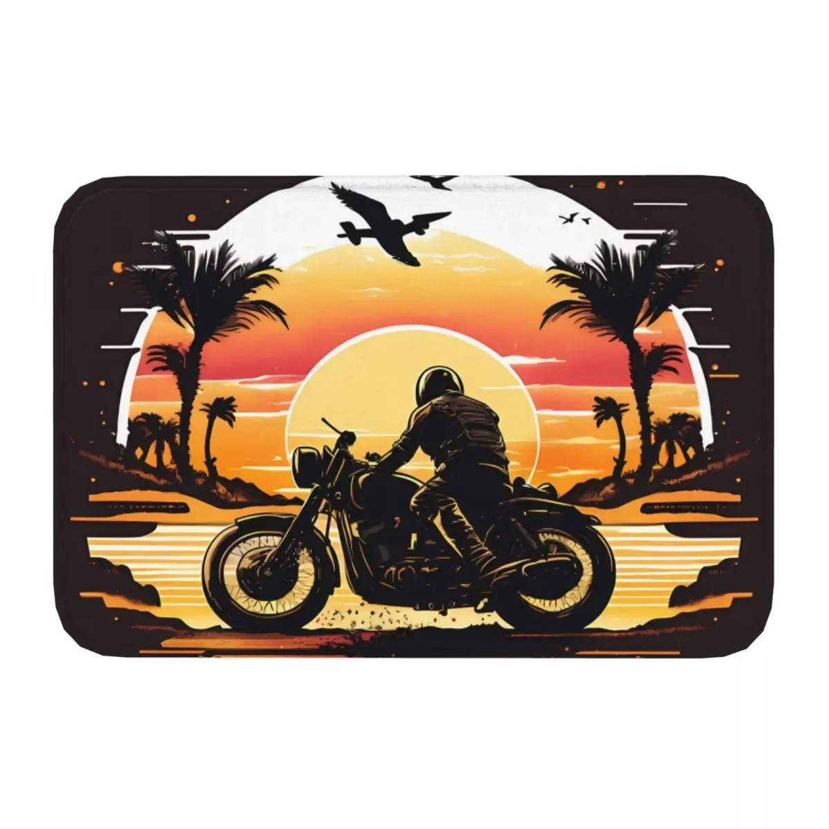 Motorcycle Cartoon Bath Non-Slip Carpet Retro Sunset Don't Follow Me I Do Stupid Things Mat Welcome Doormat Home Decor Rug