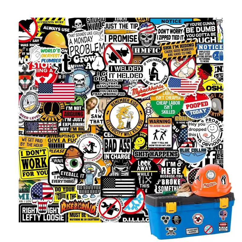 150pcs Funny Hard Hat Brand Sign Cool Stickers Construction Workers Helmet Motorcycle Car Tools Laptop Bicycle Gift Stickers