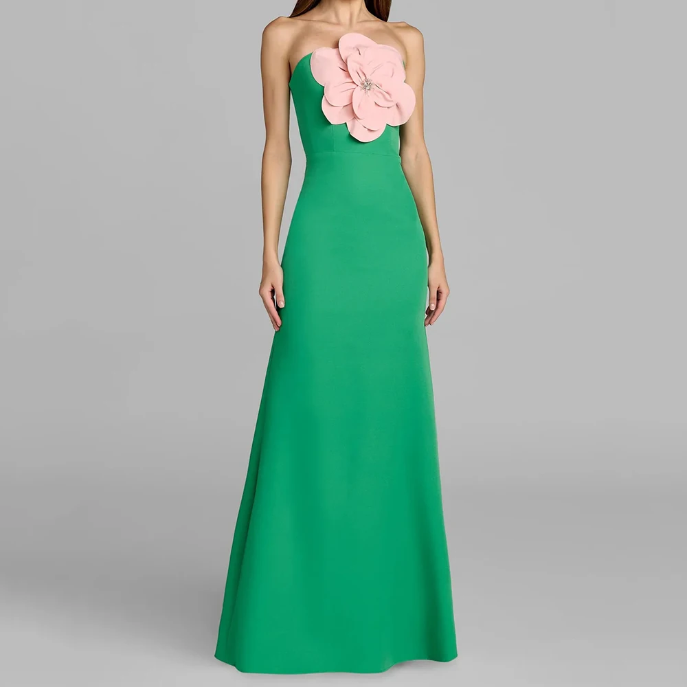 

Women's A-line Evening Dresses Floor-length Strapless Sleeveless Prom Gown Fashion Flowers Crystal Simple Draped Customized Gown