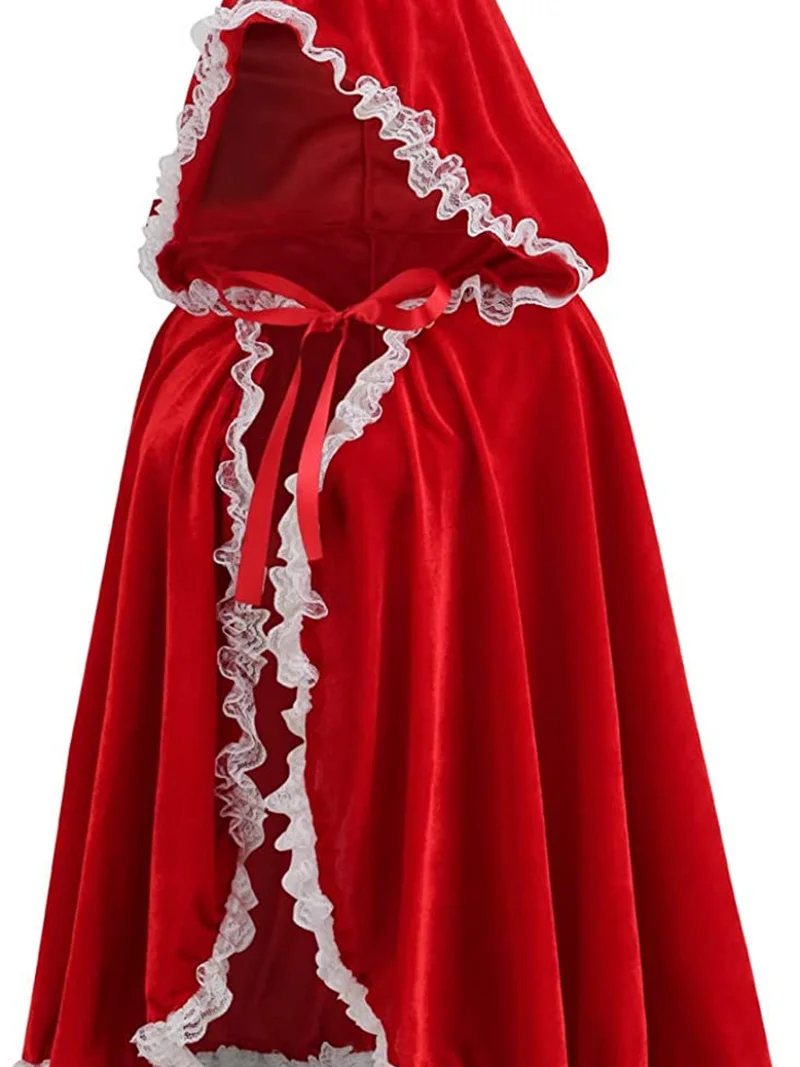 

New Ladies loween Costume Little Red Riding Hood Princ Hooded awl Stage Performance Lace Trim Cloak Jaet