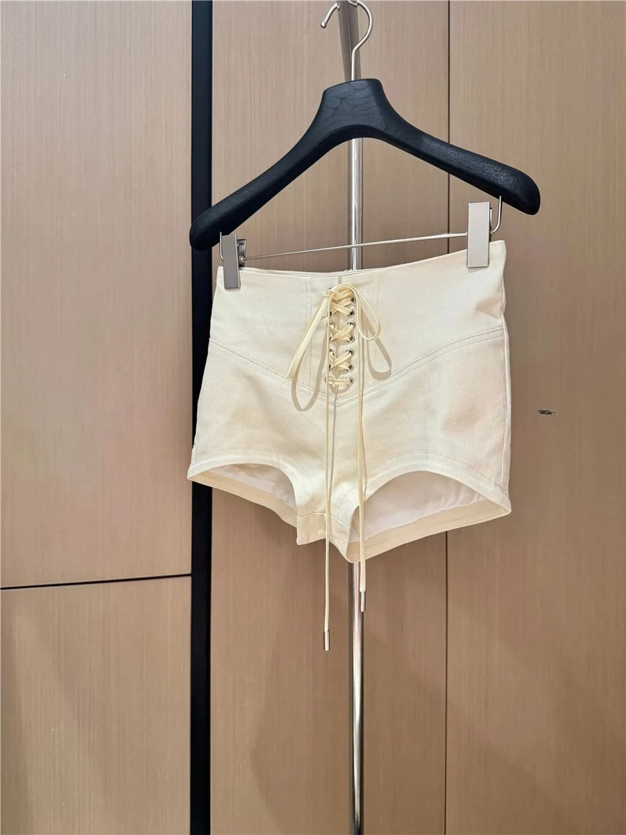 Fashion Lace-up Hip Shorts Women's Summer New High-waisted Slim-fitting Spice Girl Hip-wrapped Hot Pants