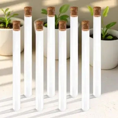8pcs 유리 테스트 튜브 투명 과학 저장 둥근 바닥 액체 용기 스토퍼 나무 코르크 밀봉 먼지 수분 보호