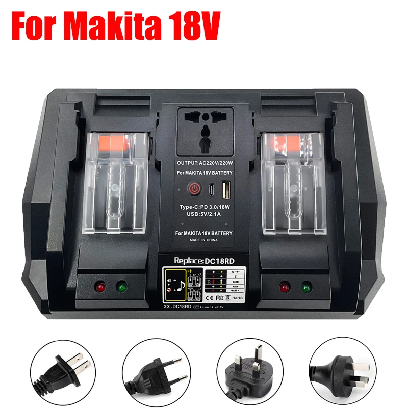 

Portable Fast Charger Dual-Port Battery Charger with Inverter and Type-C Ports Compatible with For Makita 18V Lithium Batteries