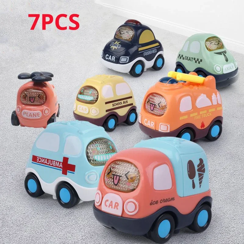 

7PCS Full Set ABS Vehicle Ambulance Fire Truck Police Car School Bus Dining Car Taxi helicopter Toy for Baby Toddler Child Kid