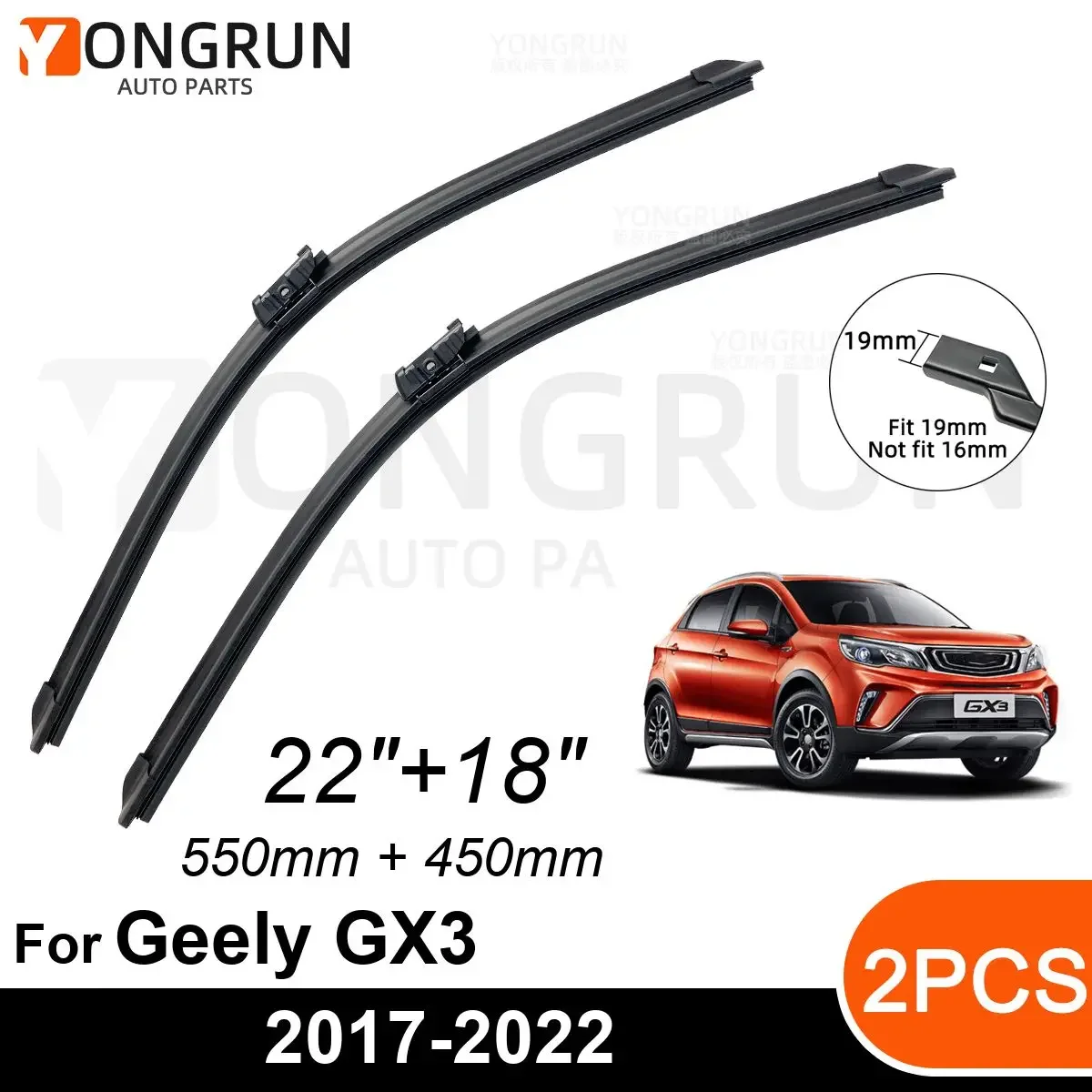 

Car Front Windshield Wipers For Geely GX3 2017-2022 Wiper Blade Rubber 22"+18" Car Windshield Windscreen Accessories