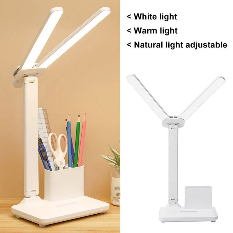 LED Double Head Table Lamp, Desk Lamp, USB Chargeable, Touch, Foldable Table Light, Proteção para os olhos, Desktop Reading Night Lights