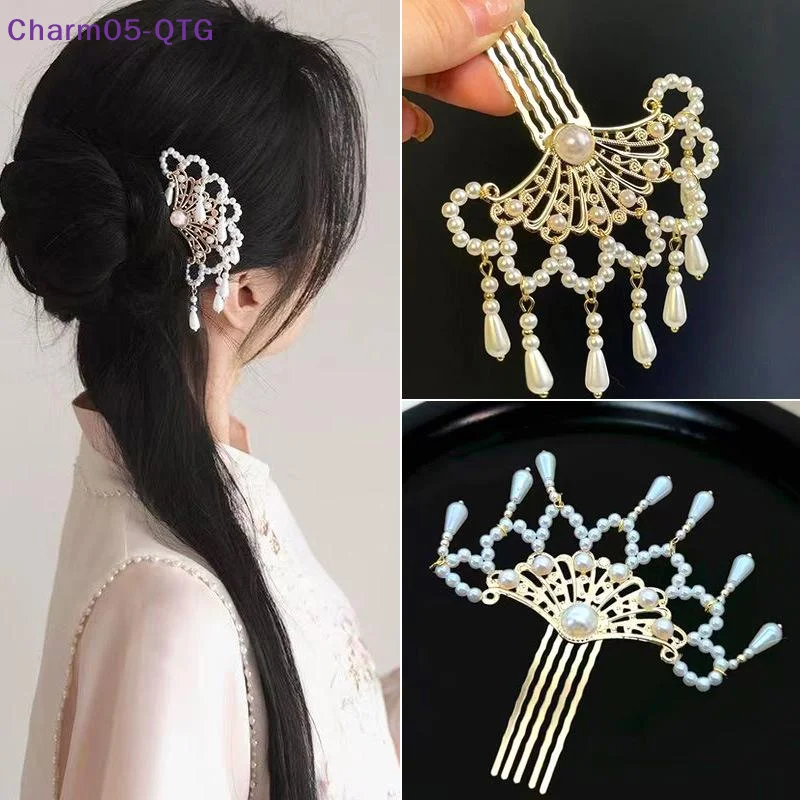 

НОВИНКА: Жемчужная расческа для волос в стиле Ханьфу/Чонсам, боковая заколка с кисточками, старинное украшение для волос, заколка для Ханьфу