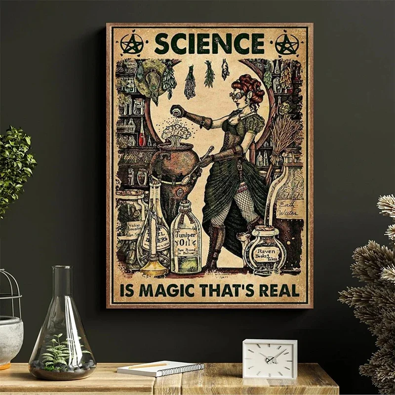 الساحرة خمر الساحرة هالوين الملصقات السحرية الجمالية القط فتاة الجمالية قماش اللوحة الملصقات لغرفة المعيشة الديكور