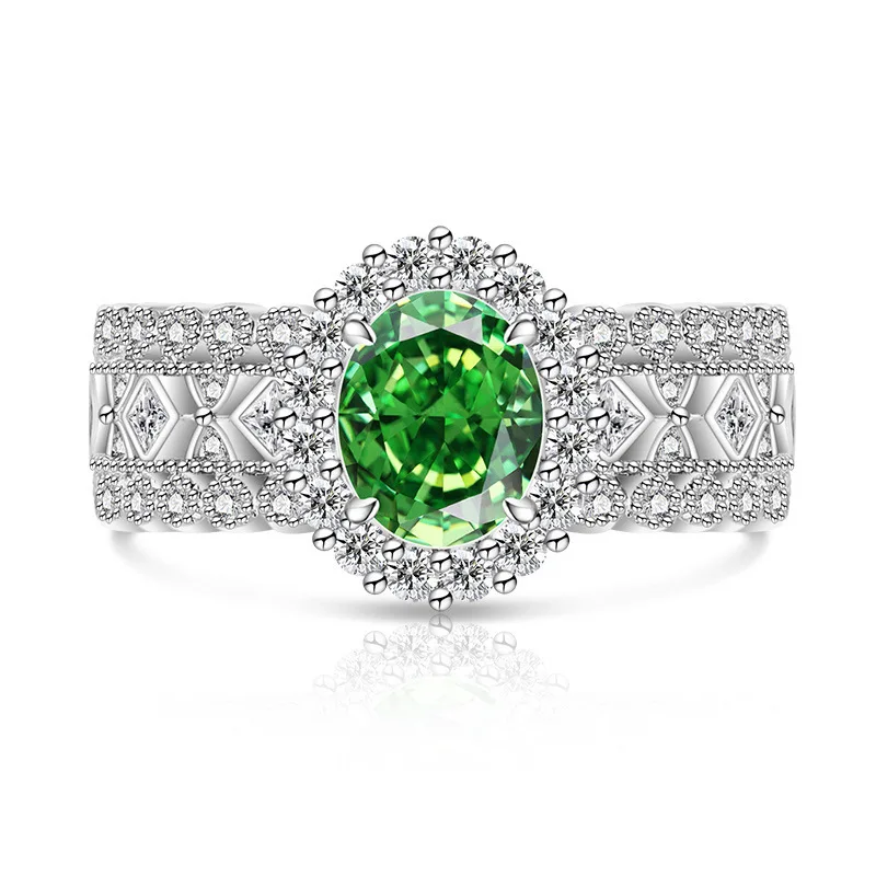Light Luxury 925 Sterling Silver Ice Flower Cut Pigeon Egg High Carbon Diamond Lace Ring Elegant Atmospheric Jewelry