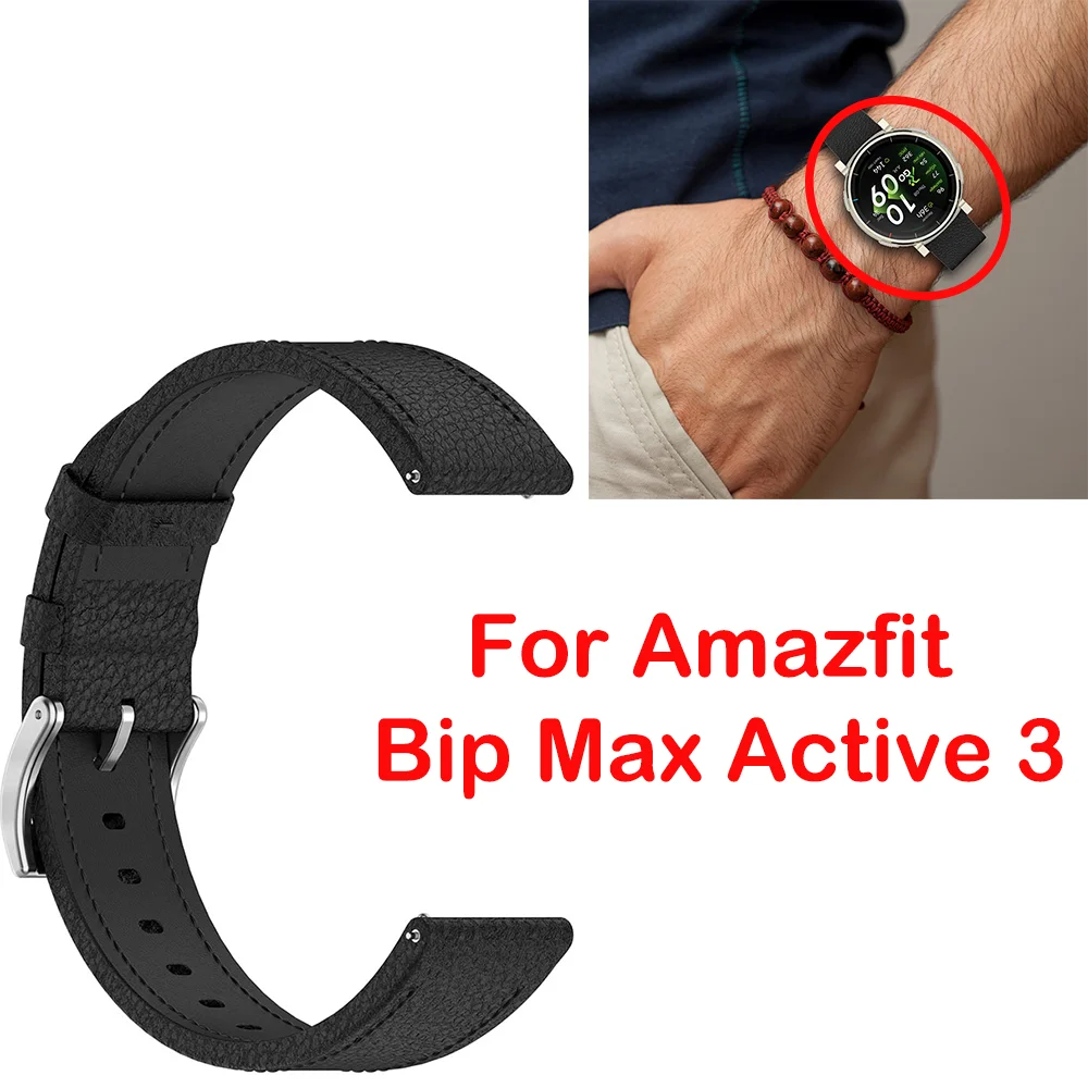 For Amazfit Bip Max Active 3 Watch Strap Textured Genuine Leather Available in 20 mm and 22 mm Accessories