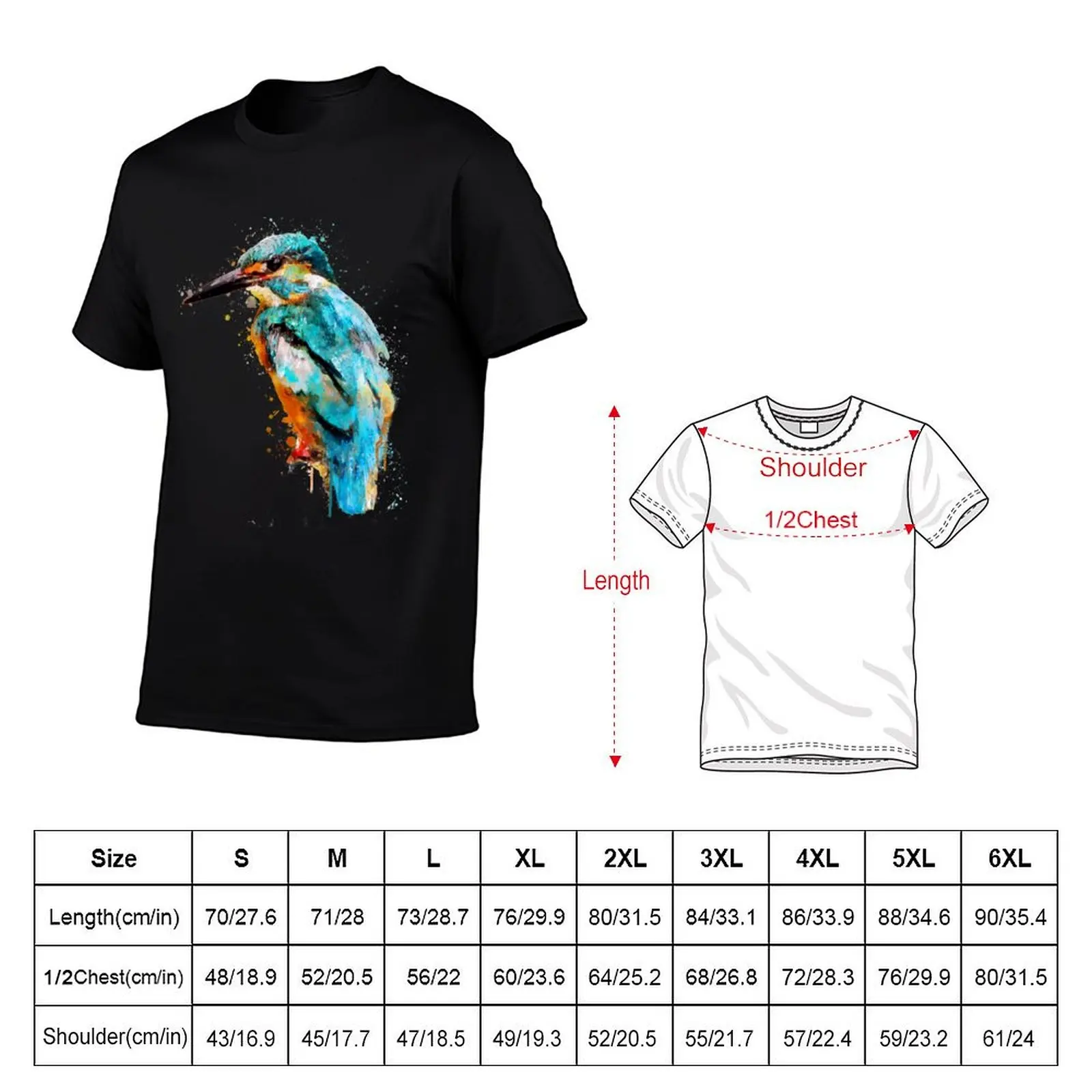 Dramabite Watercolor kingfisher T-Shirt sublime boys animal print men clothes