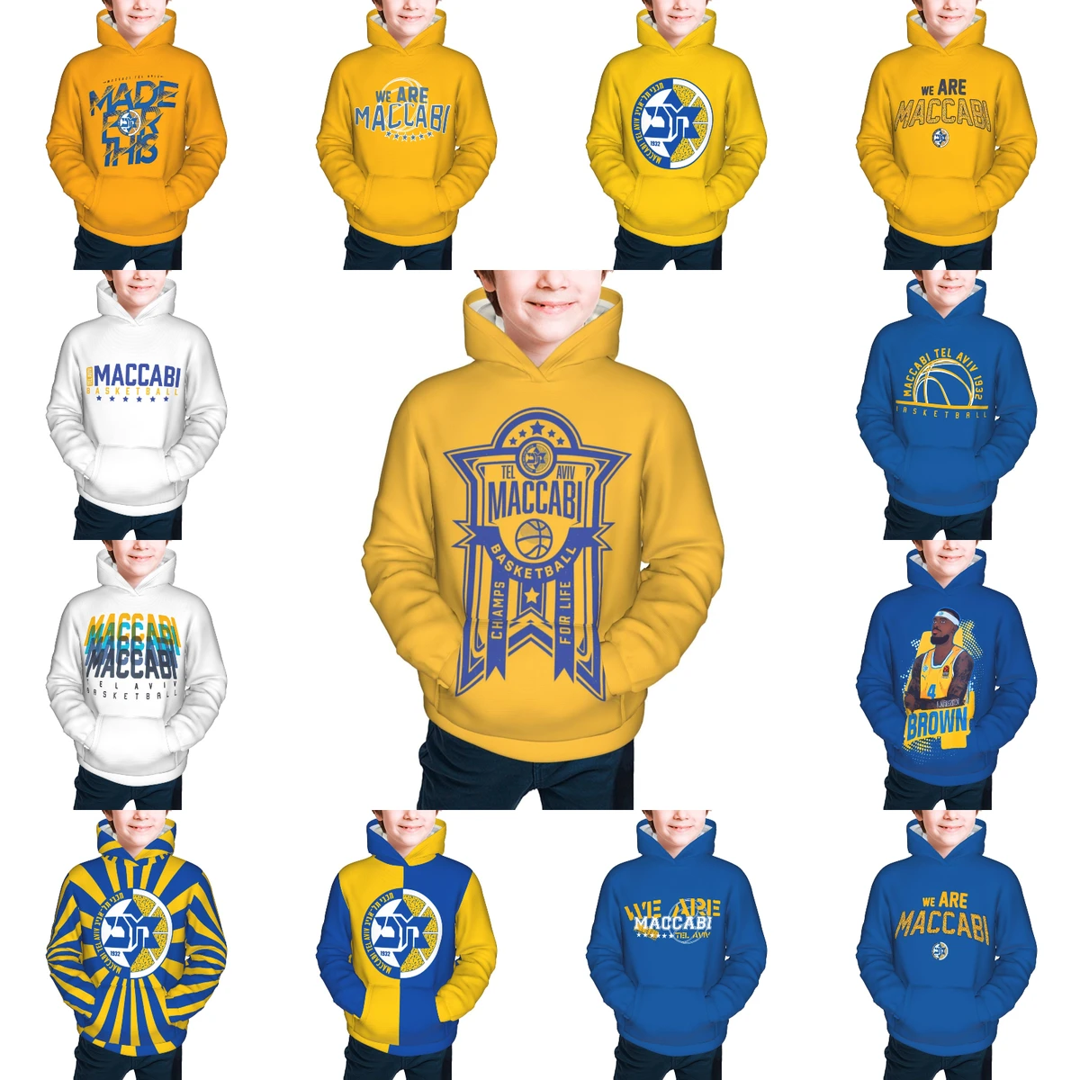 

Maccabi Tel Aviv Basketball Children's Pullover Hoodie Youth Sweatshirt Kids Casual Hooded Hoodies Youth Sportswear Tracksuit