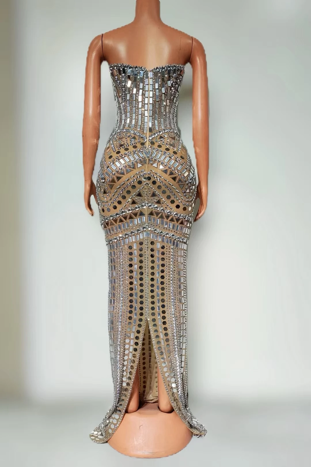 

Guangsu Роскошное женское вечернее платье без бретелек сверкающее серебряное прозрачное сетчатое платье со стразами платье для выпускного вечера на день рождения