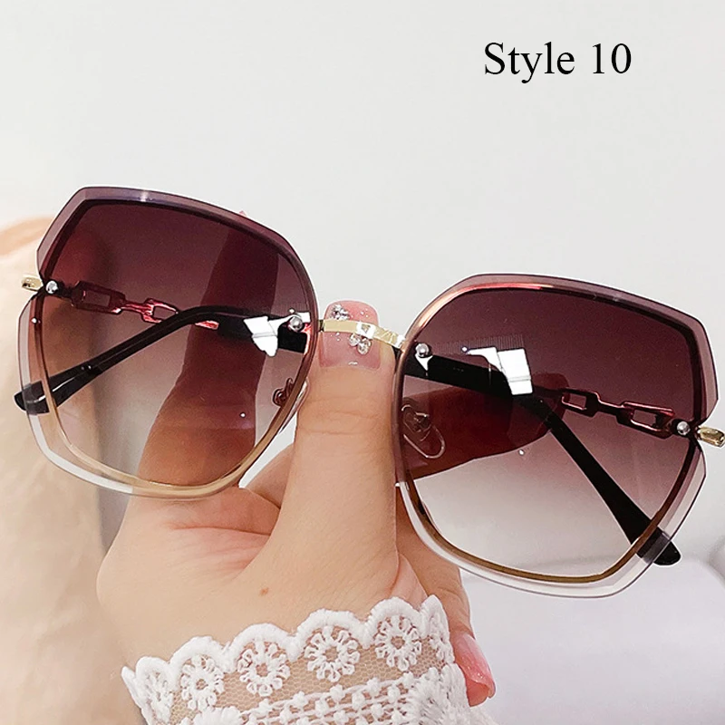 Brand Design Metal Sunglasses Women Big Frame Diamond-studded  Rimless Cut-edge Sunglasses glasses Gorgeous Avant-garde Decora