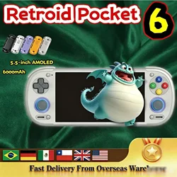 Retroid Pocket 6 Retro Video Game Console 8Gen2 5.5 Inch 120Hz AMOLED Screen WiFi7 Bluetooth 5.3 6000mAh Battery PSP PS2 RP6 Hot