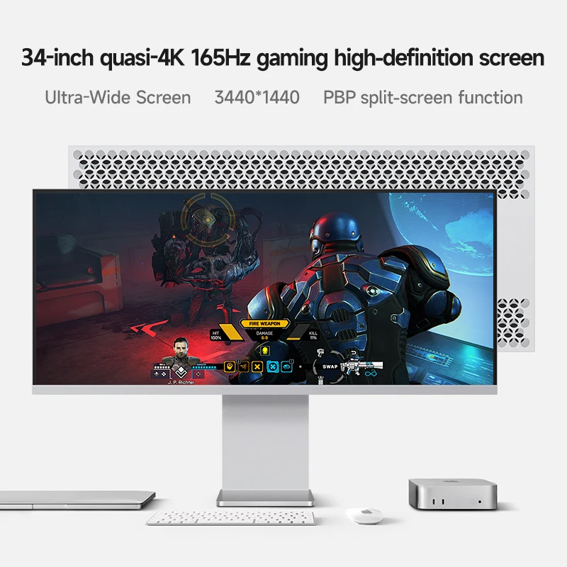 Monitor da 34" Schermo per pesci 2K Supporto multitasking Tipo-C 65W Ricarica Display per computer da gioco Lega di alluminio