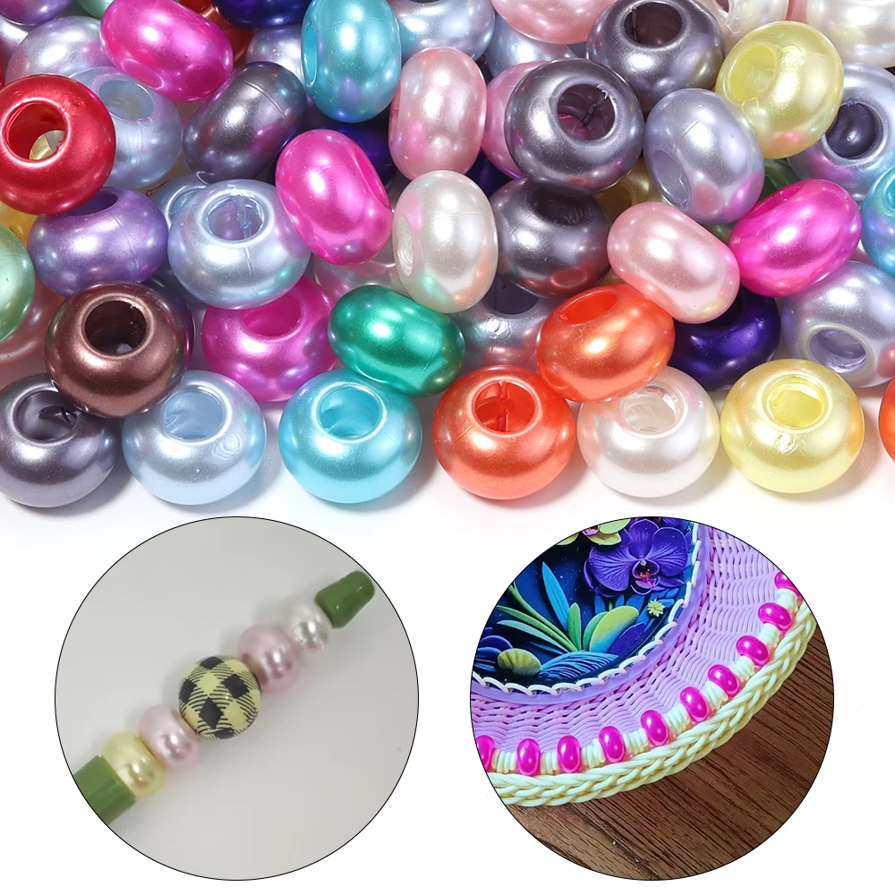 30 Stück/Set Großloch-Imitationsperlen aus Acryl, bunte lose Abstandsperlen für Schmuckherstellung, DIY-Armband- und Halskettenzubehör – Detail 2