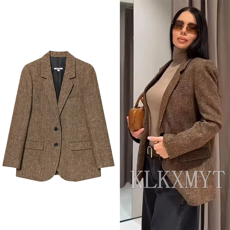 

2025 Vintage Women's Blazer Jacket Chic Fashion Twill Single-Breasted Blazers Casual Coat Female Loose New Outerwear